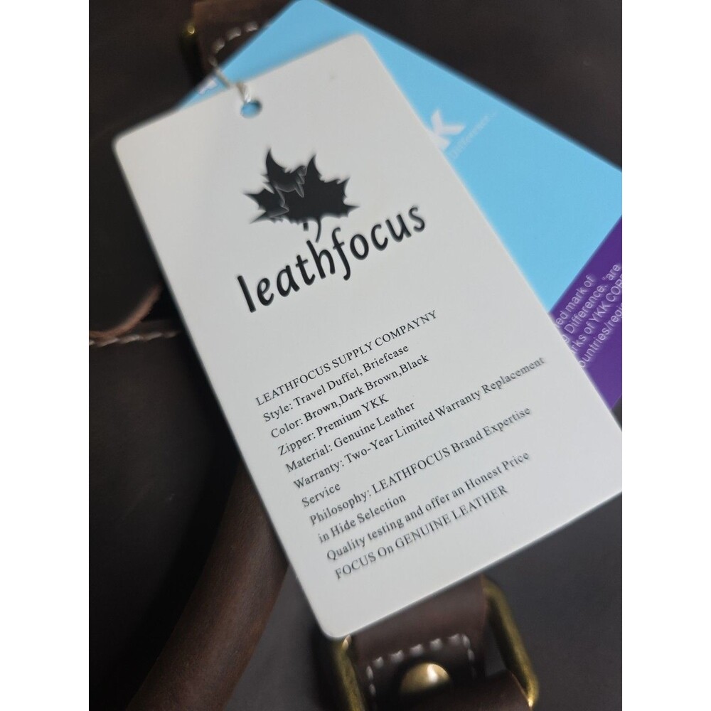 NEW LEATHFOCUS CHOCOLATE BROWN LEATHER TRAVEL DUFFLE BAG CARRY ON LUGGAGE-24inch - Picture 4 of 16